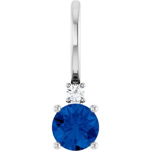 Ladies Natural Blue Sapphire Natural Diamond Charm/Pendant (I1, G-H) — Sterling Silver