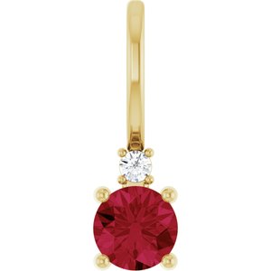 Ladies Natural Ruby Natural Diamond Charm/Pendant (I1, G-H) — 14K Yellow Gold