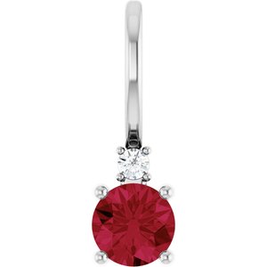 Ladies Natural Ruby Natural Diamond Charm/Pendant (Si2-Si3, G-H) — Platinum