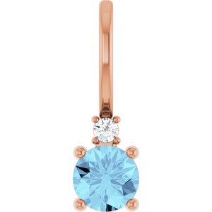 Ladies Natural Aquamarine Natural Diamond Charm/Pendant (I1, G-H) — 14K Rose Gold
