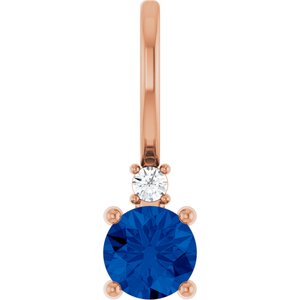 Ladies Natural Blue Sapphire Natural Diamond Charm/Pendant (I1, G-H) — 14K Rose Gold