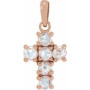 Ladies Rose-Cut Natural Diamond Cross Pendant (Vs/Si1, Ghi) — 14K Rose Gold