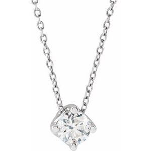 Ladies Natural Diamond Solitaire Necklace — Sterling Silver