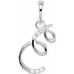 Ladies Natural Diamond Initial E Pendant (I1, G-H) — 14K White Gold