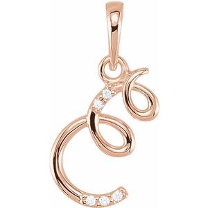 Ladies Natural Diamond Initial E Pendant (I1, G-H) — 14K Rose Gold