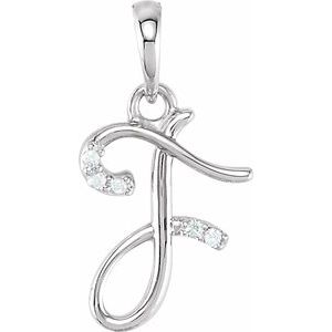 Ladies Natural Diamond Initial F Pendant (I1, G-H) — 14K White Gold