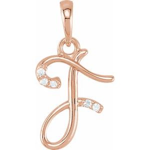 Ladies Natural Diamond Initial F Pendant (I1, G-H) — 14K Rose Gold