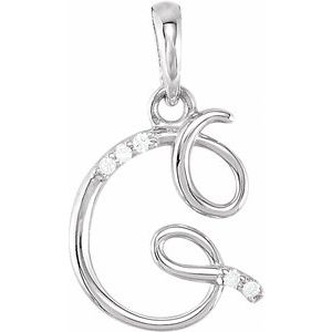 Ladies Natural Diamond Initial G Pendant (I1, G-H) — 14K White Gold