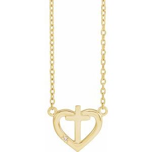 Ladies Natural Diamond Heart Cross Necklace (I1, G-H) — 14K Yellow Gold