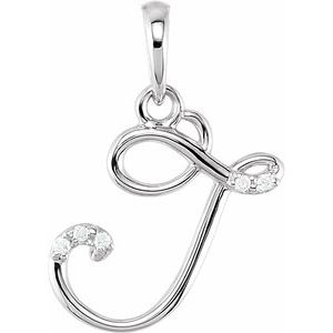 Ladies Natural Diamond Initial J Pendant (I1, G-H) — 14K White Gold