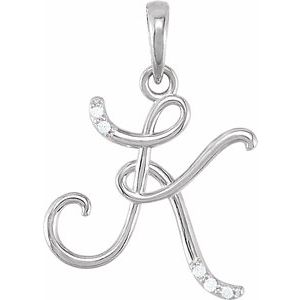 Ladies Natural Diamond Initial K Pendant (I1, G-H) — 14K White Gold