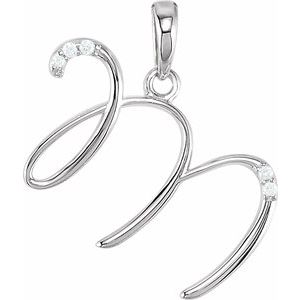 Ladies Natural Diamond Initial M Pendant (I1, G-H) — 14K White Gold