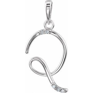 Ladies Natural Diamond Initial Q Pendant (I1, G-H) — 14K White Gold