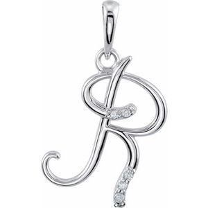Ladies Natural Diamond Initial R Pendant (I1, G-H) — 14K White Gold