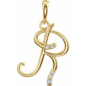 Ladies Natural Diamond Initial R Pendant (I1, G-H) — 14K Yellow Gold