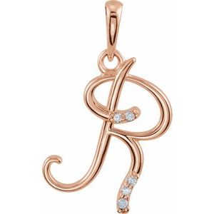 Ladies Natural Diamond Initial R Pendant (I1, G-H) — 14K Rose Gold