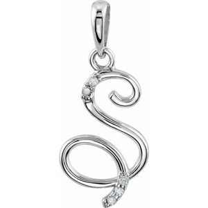 Ladies Natural Diamond Initial S Pendant (I1, G-H) — 14K White Gold