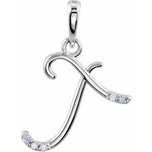 Ladies Natural Diamond Initial T Pendant (I1, G-H) — 14K White Gold
