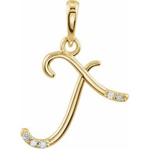 Ladies Natural Diamond Initial T Pendant (I1, G-H) — 14K Yellow Gold