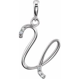 Ladies Natural Diamond Initial U Pendant (I1, G-H) — 14K White Gold