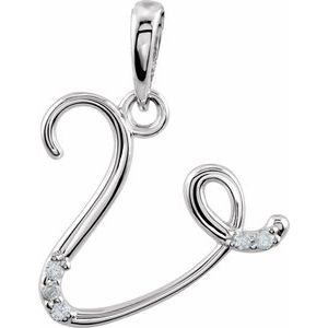 Ladies Natural Diamond Initial V Pendant (I1, G-H) — 14K White Gold