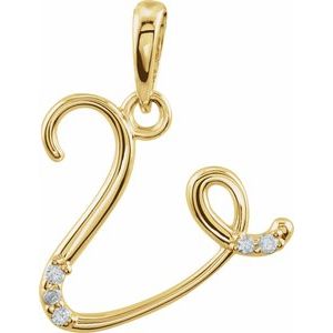 Ladies Natural Diamond Initial V Pendant (I1, G-H) — 14K Yellow Gold