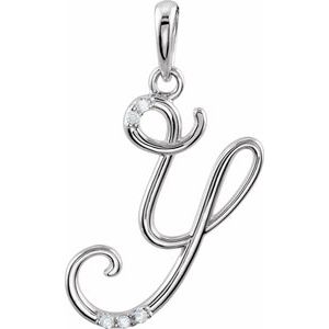 Ladies Natural Diamond Initial Y Pendant (I1, G-H) — 14K White Gold