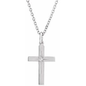 Ladies Natural Diamond Cross Necklace (I1, G-H) — 14K White Gold