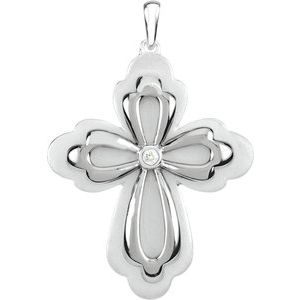 Ladies Natural Diamond Cross Pendant (I1, H+) — Sterling Silver