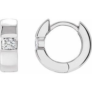 Ladies Natural Diamond 12 mm Hinged Huggie Hoop Earrings (I1, G-H) — 14K White Gold