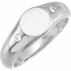 Ladies Natural Diamond 8.6 mm Round Signet Ring — Sterling Silver