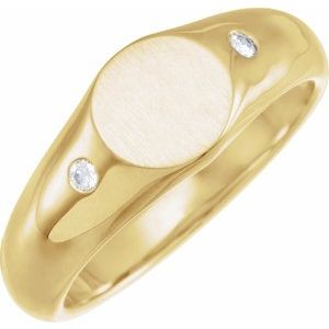 Ladies Natural Diamond 8.6 mm Round Signet Ring — 14K Yellow Gold