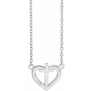 Ladies Natural Diamond Heart Cross Necklace (I1, G-H) — Sterling Silver