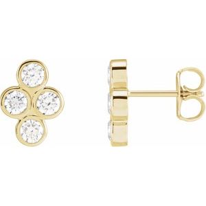 Ladies Natural Diamond Bezel-Set Cluster Earrings — 14K Yellow Gold