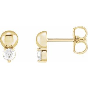 Ladies Natural Diamond Bead Earrings — 14K Yellow Gold
