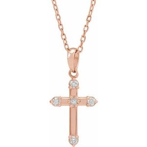 Ladies Natural Diamond Cross Necklace (I1, G-H) — 14K Rose Gold