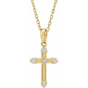 Ladies Natural Diamond Cross Necklace (I1, G-H) — 14K Yellow Gold