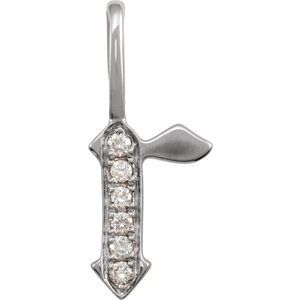 Ladies Natural Diamond Gothic Initial R Charm/Pendant (I1, H+) — 14K White Gold