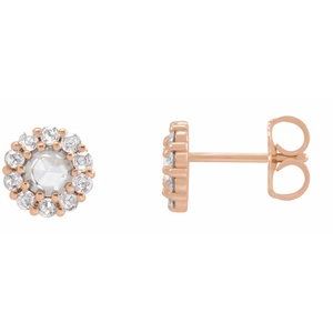 Ladies Rose-Cut Natural Diamond Halo-Style Earrings — 14K Rose Gold