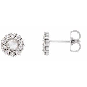 Ladies Rose-Cut Natural Diamond Halo-Style Earrings — Sterling Silver