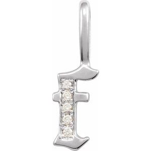 Ladies Natural Diamond Gothic Initial F Charm/Pendant (I1, H+) — 14K White Gold