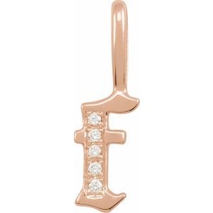 Ladies Natural Diamond Gothic Initial F Charm/Pendant (I1, H+) — 14K Rose Gold