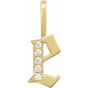 Ladies Natural Diamond Gothic Initial E Charm/Pendant (I1, H+) — 14K Yellow Gold