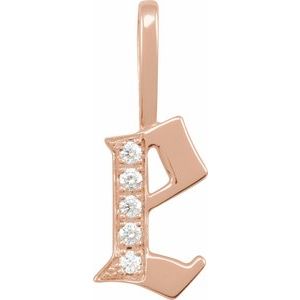Ladies Natural Diamond Gothic Initial E Charm/Pendant (I1, H+) — 14K Rose Gold