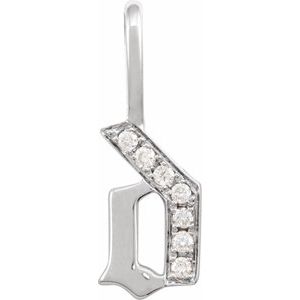 Ladies Natural Diamond Gothic Initial D Charm/Pendant (I1, H+) — 14K White Gold