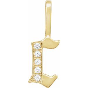Ladies Natural Diamond Gothic Initial C Charm/Pendant (I1, H+) — 14K Yellow Gold