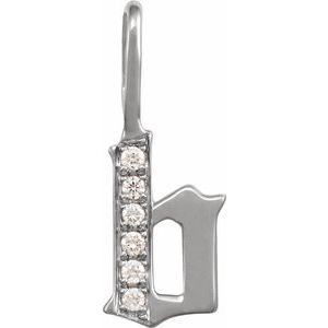 Ladies Natural Diamond Gothic Initial B Charm/Pendant (I1, H+) — 14K White Gold