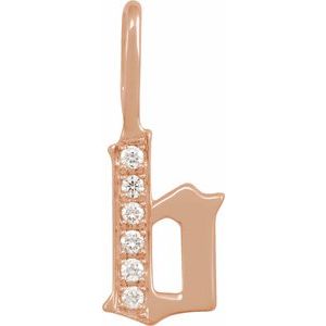 Ladies Natural Diamond Gothic Initial B Charm/Pendant (I1, H+) — 14K Rose Gold