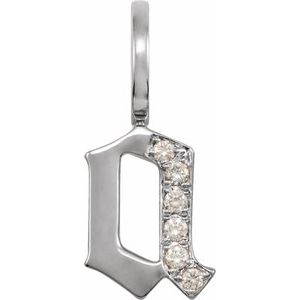Ladies Natural Diamond Gothic Initial A Charm/Pendant (I1, H+) — 14K White Gold