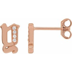 Ladies Natural Diamond Gothic Initial Y Earring (I1, H+) — 14K Rose Gold